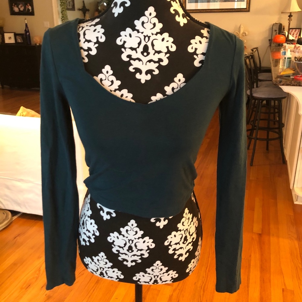 Emerald green secretary neckline crop top